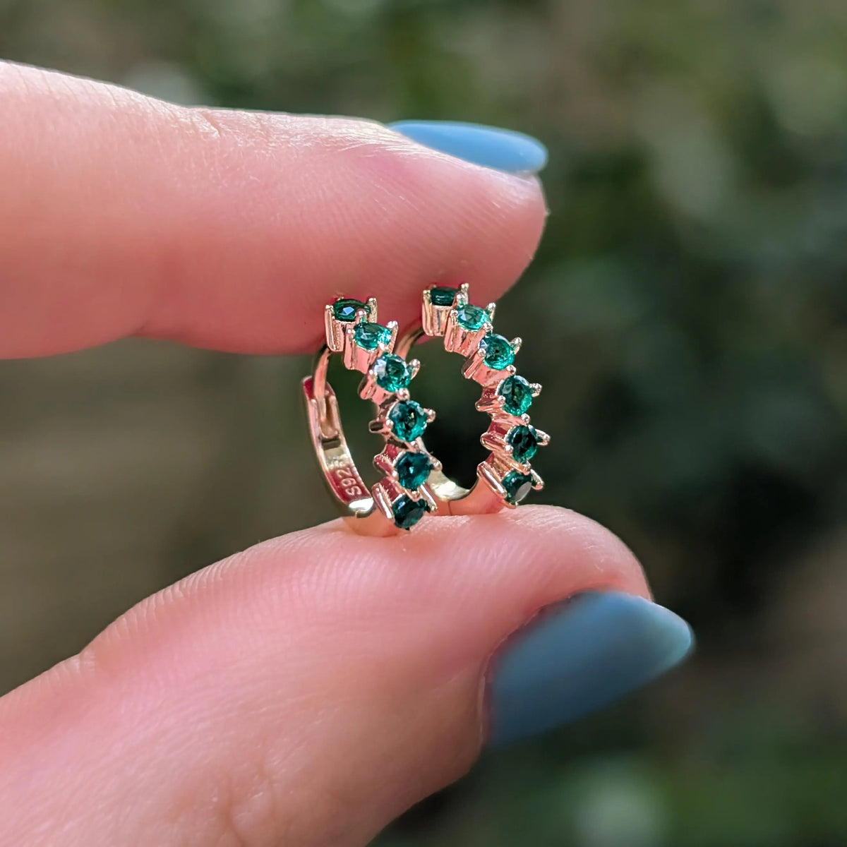 Small Emerald Hoops