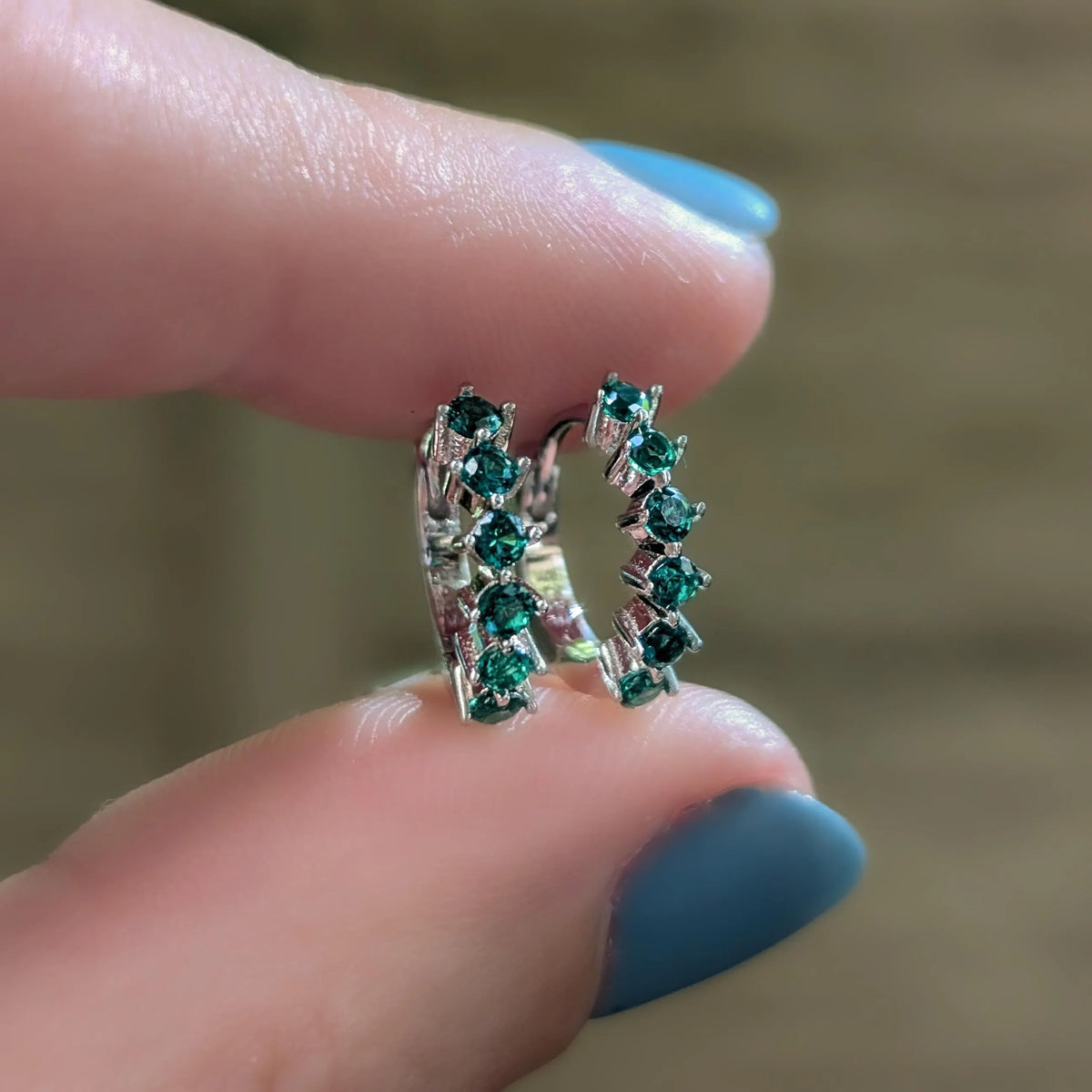 Small Emerald Hoops