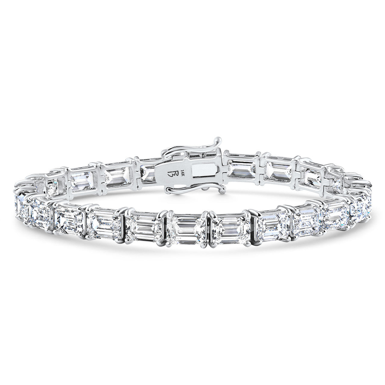 26Ct Emerald Cut Diamond East West Tennis Bracelet 14k Gold Lab Grown 7"