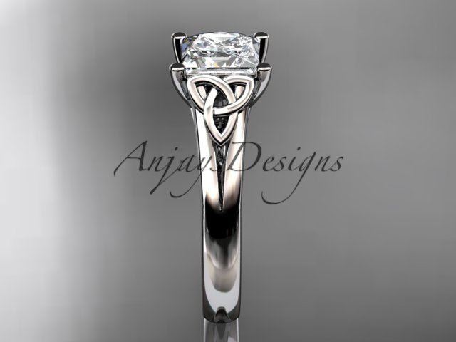Princess Cut Lab Grown Diamond Ring 14K White Gold Engagement Ring Irish Celtic Engagement Ring IGI Certified