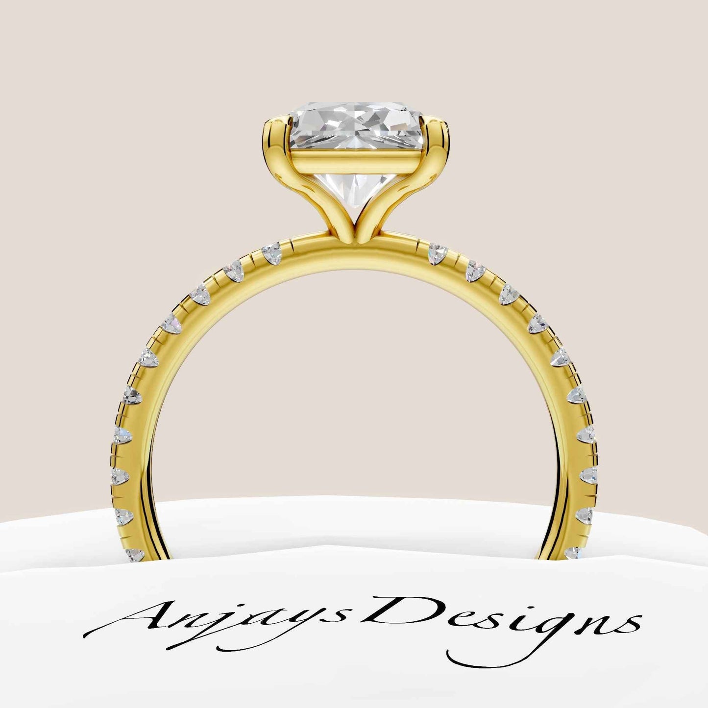 3 Carat Radiant Cut Lab Grown Diamond Engagement Ring Pave Diamond Wedding Ring