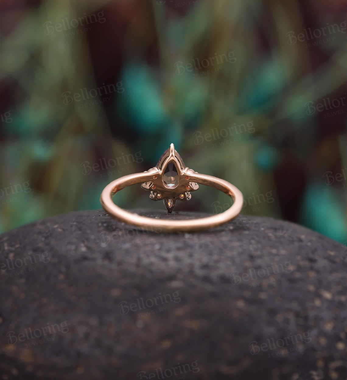 Vintage Pear shaped Alexandrite Engagement Ring,rose gold ring art deco moissanite ring,diamond wedding ring unique Anniversary promise Ring