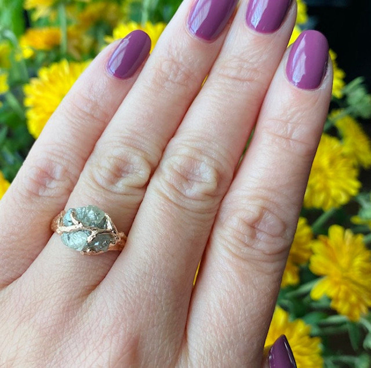 Raw Diamond Twig Engagement Ring - Handcrafted Natural Branch Setting