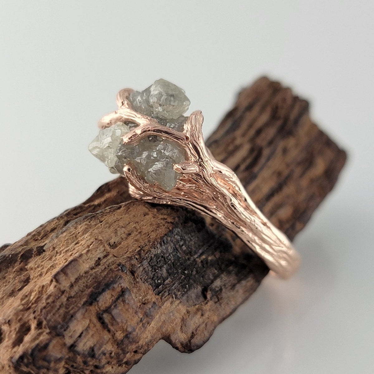 Raw Diamond Twig Engagement Ring - Handcrafted Natural Branch Setting