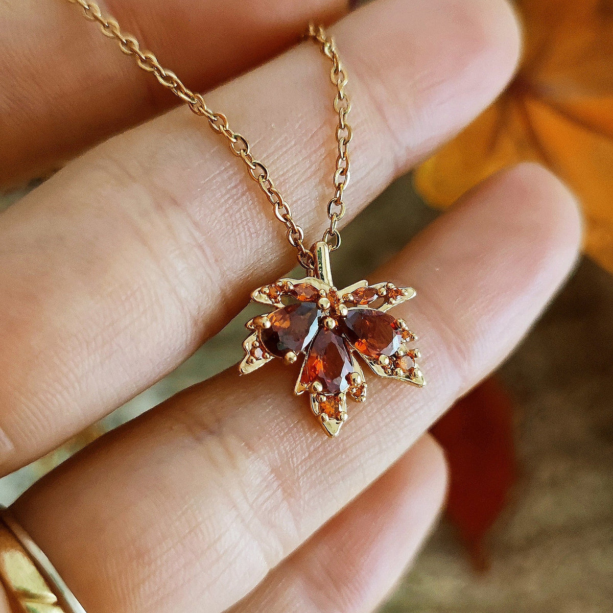 Marquise Cut Cubic Zirconia Classic Maple Leaf  Necklace