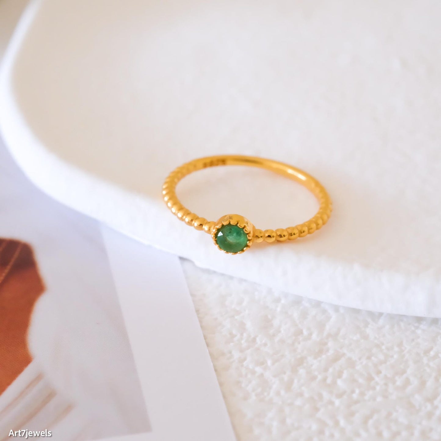Gold Tiny Emerald Ring