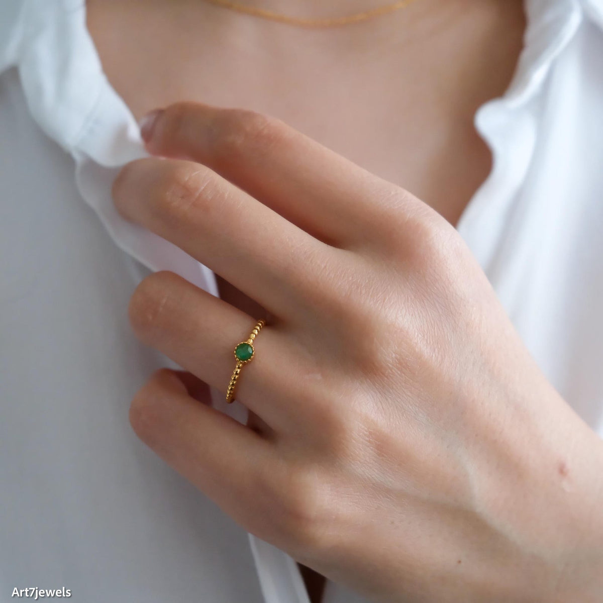 Gold Tiny Emerald Ring