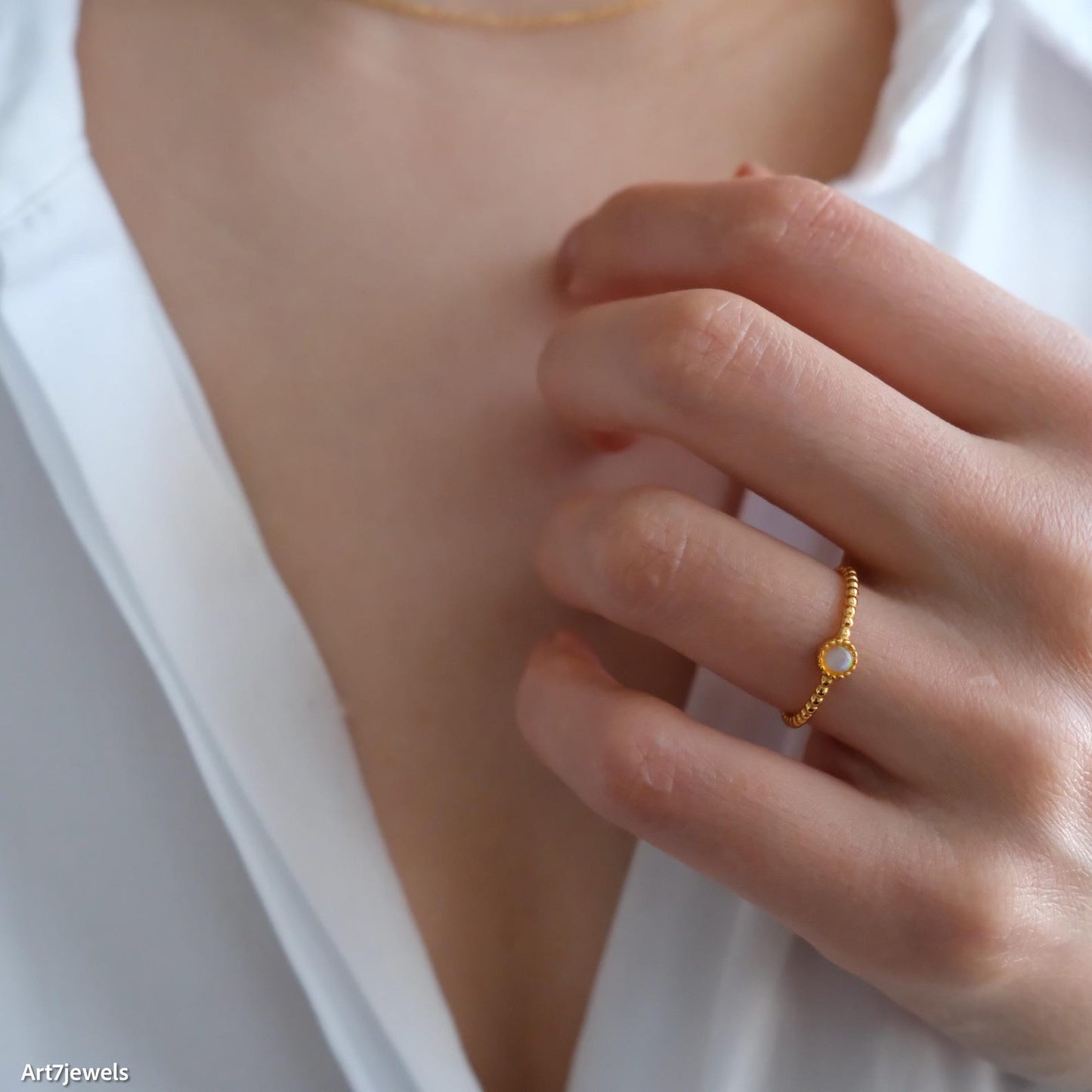 Tiny Opal Birthstone Ring