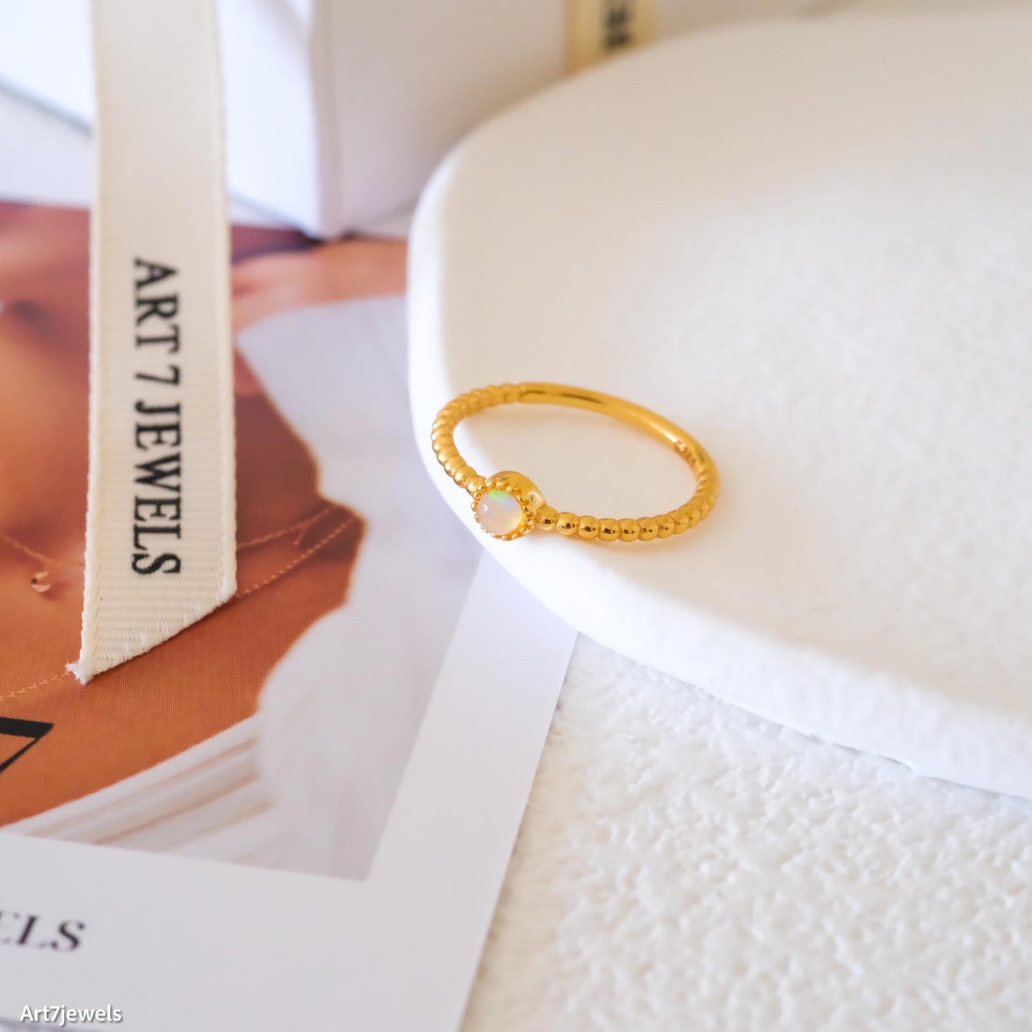Tiny Opal Birthstone Ring