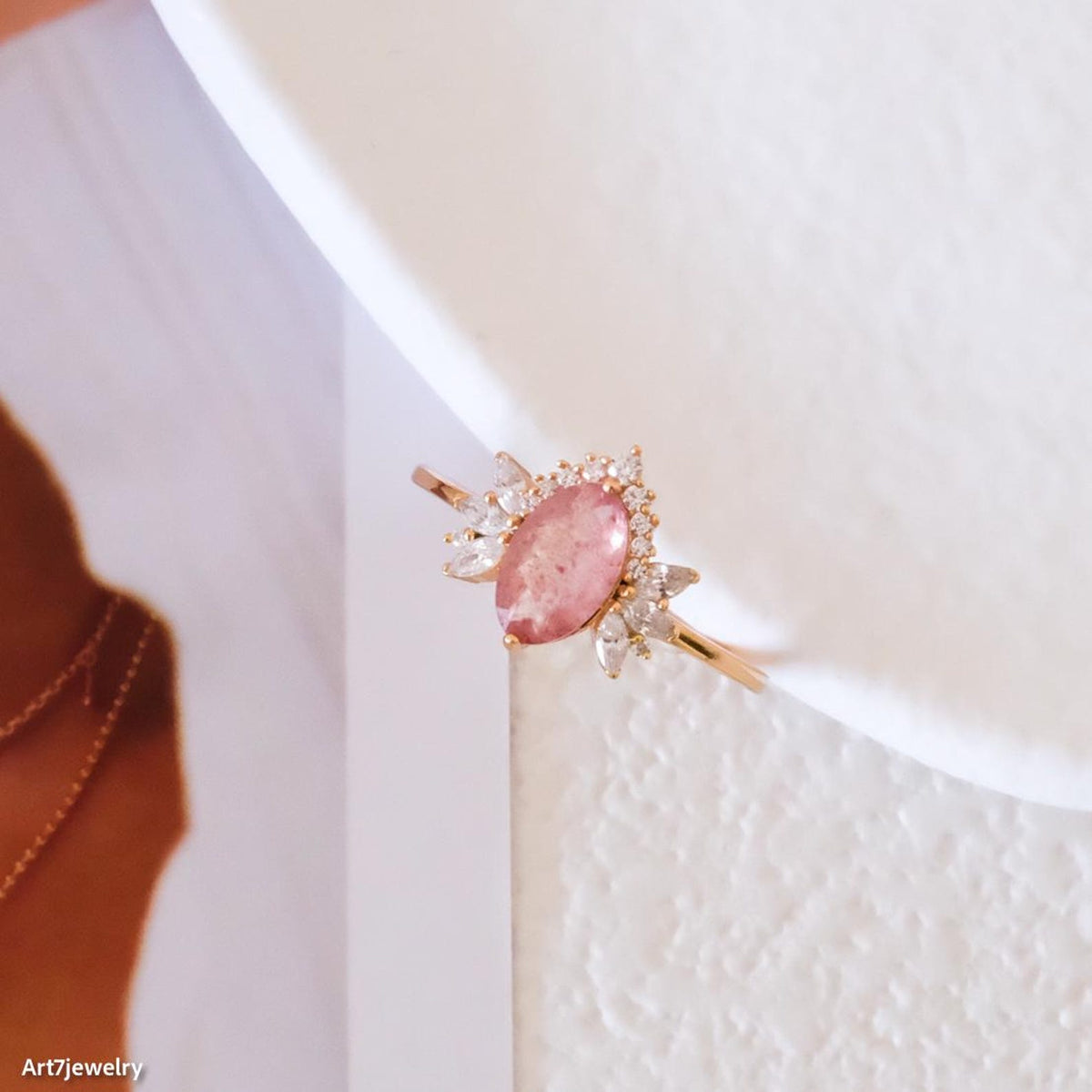 Rose strawberry quartz ring