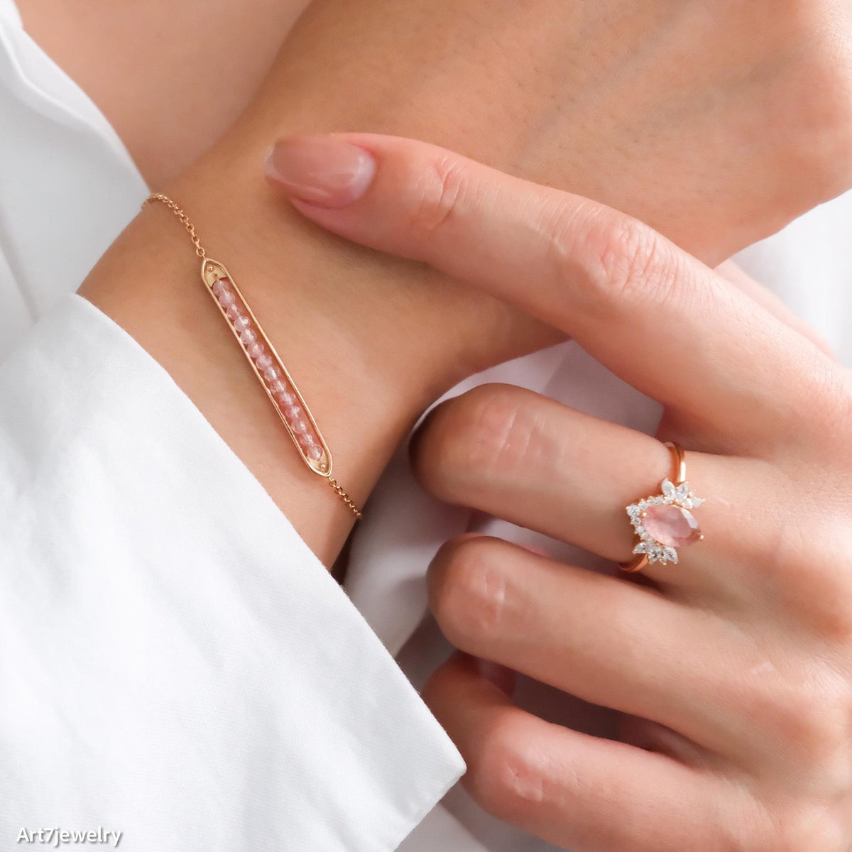 Rose strawberry quartz ring