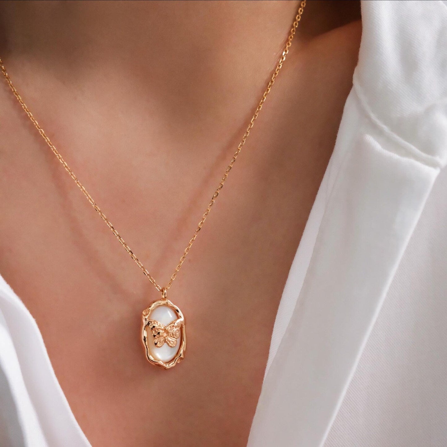 Mother of Pearl Butterfly Necklace