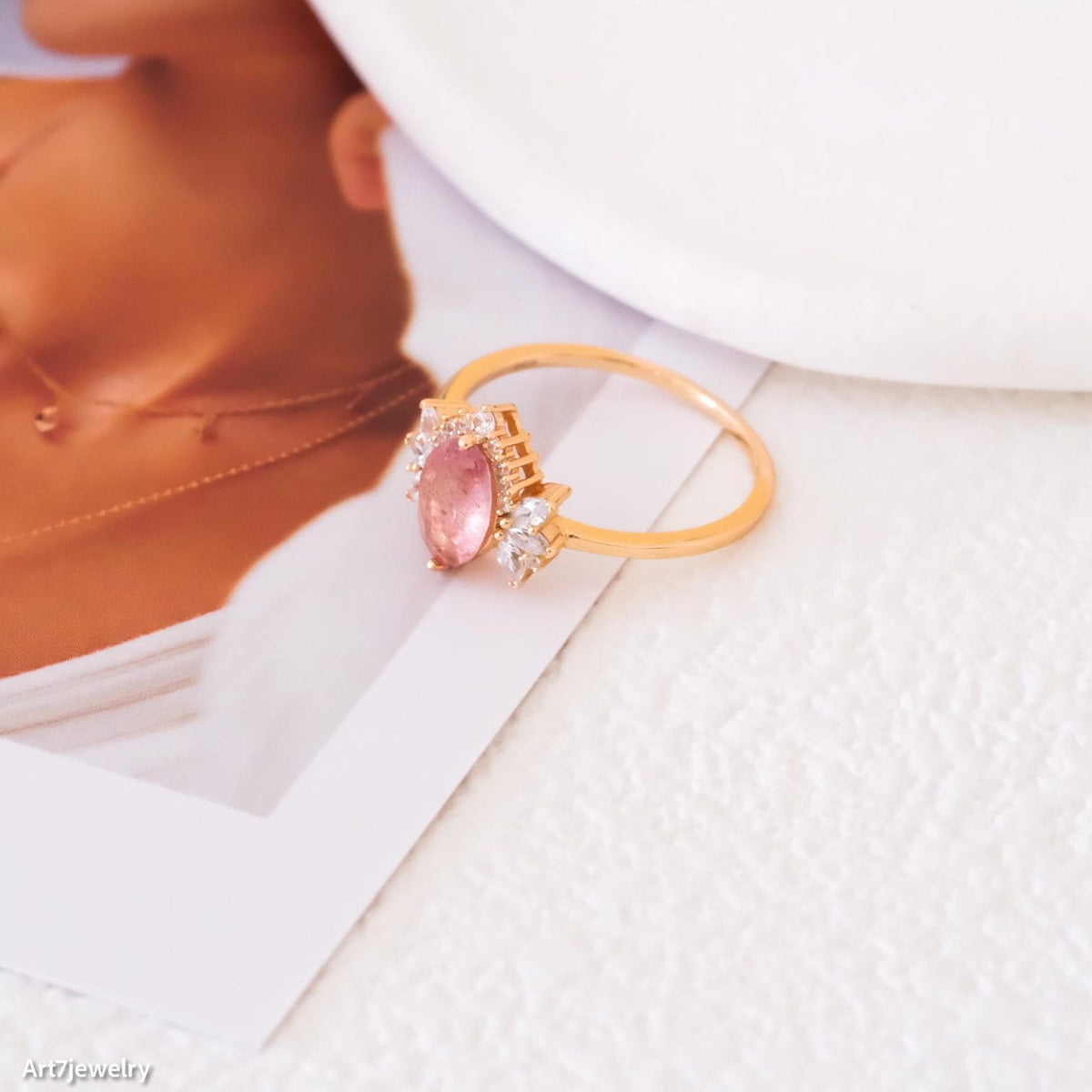 Rose strawberry quartz ring