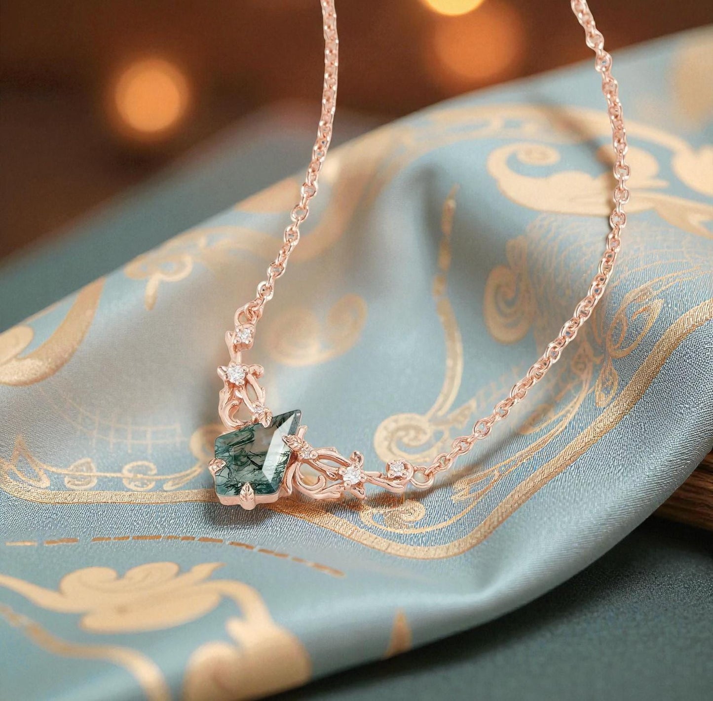 Kite Cut Moss Agate Mystical Nature Inspired Necklace