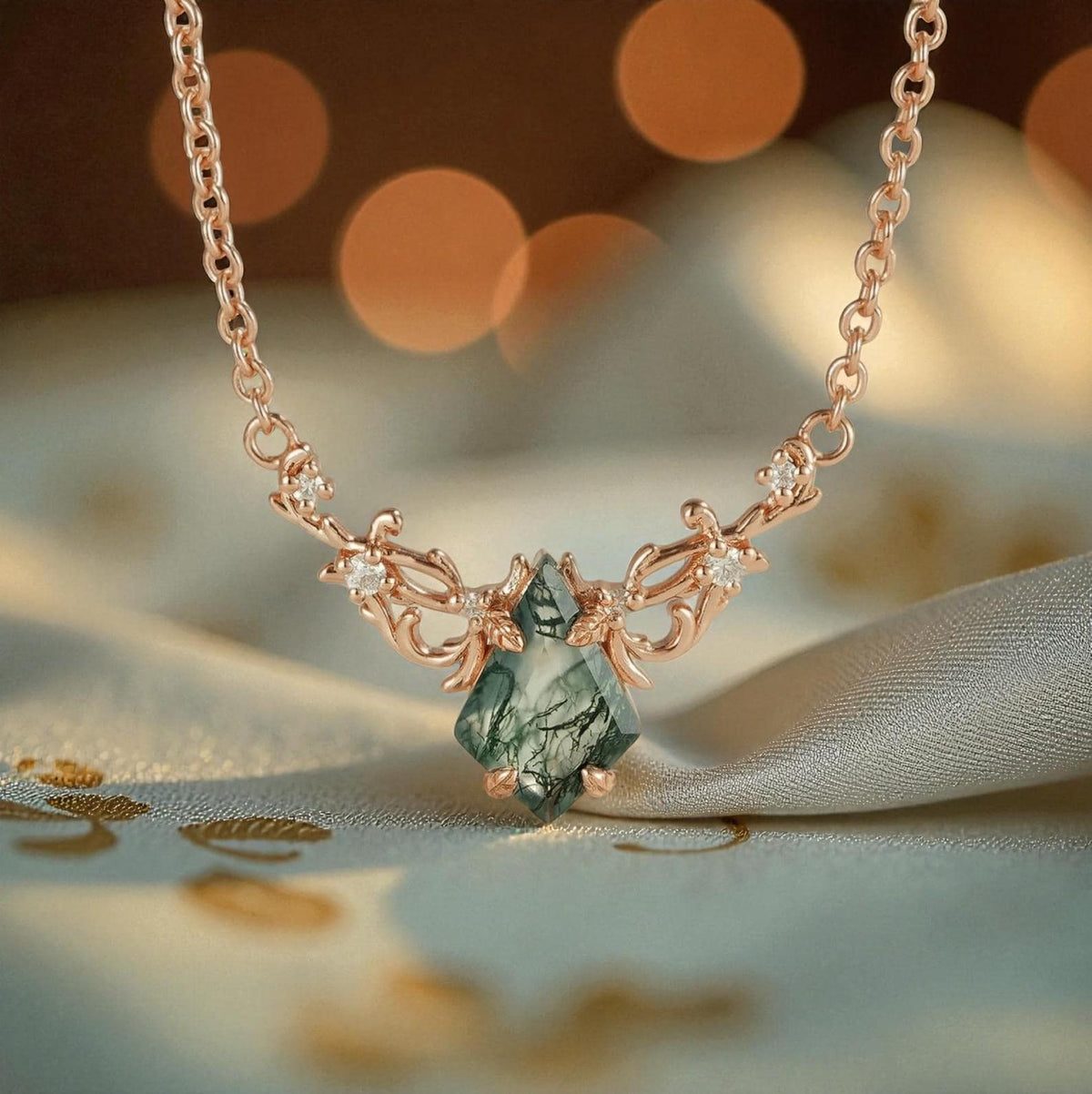 Kite Cut Moss Agate Mystical Nature Inspired Necklace
