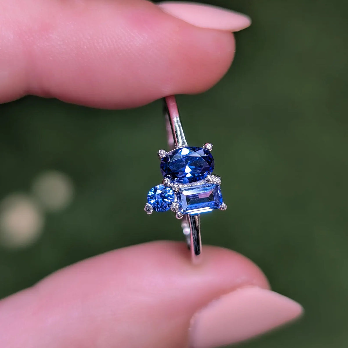Tanzanite 3 Stone Cluster Ring