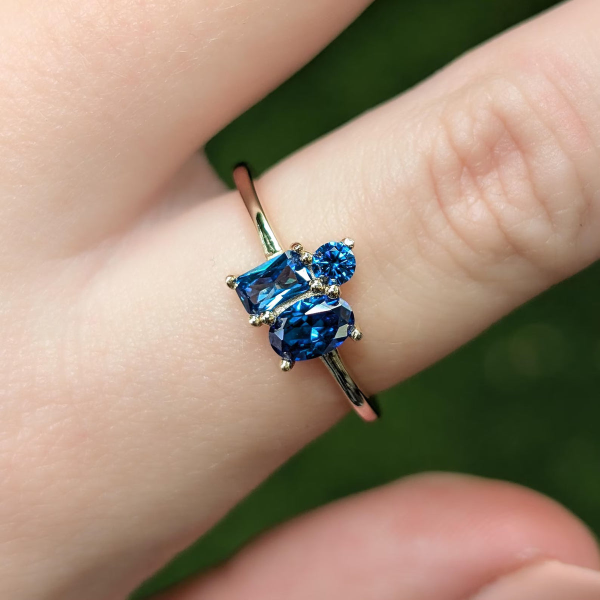 The Elia - Sapphire 3 Stone Cluster Ring