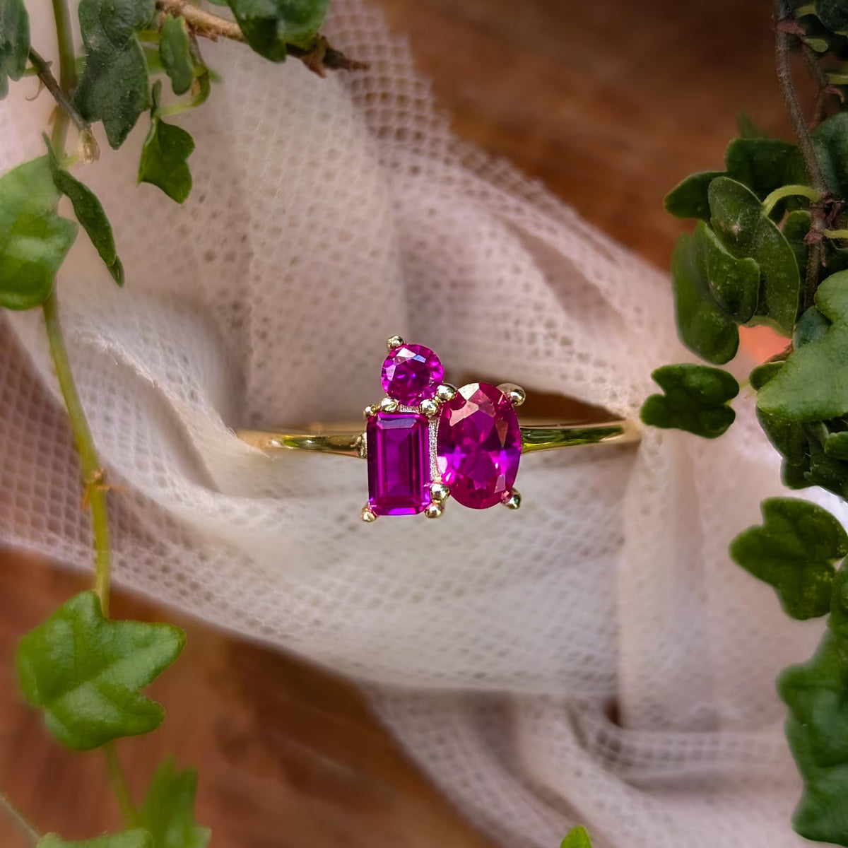 The Elia - Ruby 3 Stone Cluster Ring