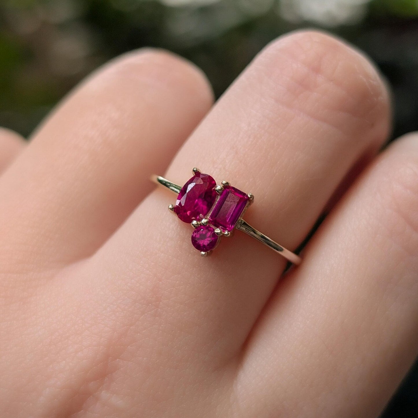 The Elia - Ruby 3 Stone Cluster Ring