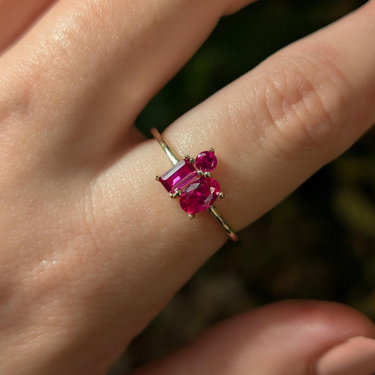 The Elia - Ruby 3 Stone Cluster Ring