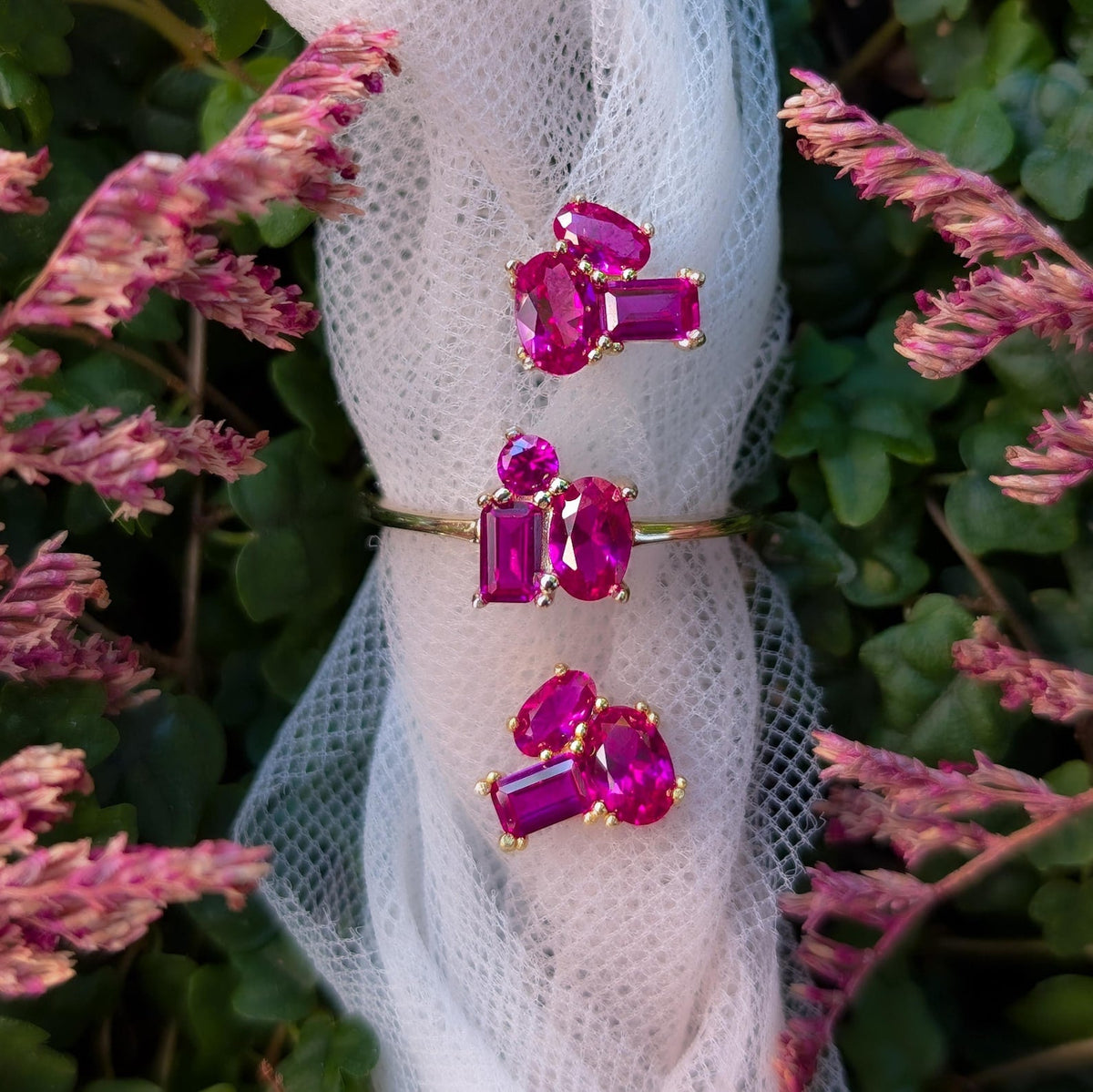The Elia - Ruby 3 Stone Cluster Ring