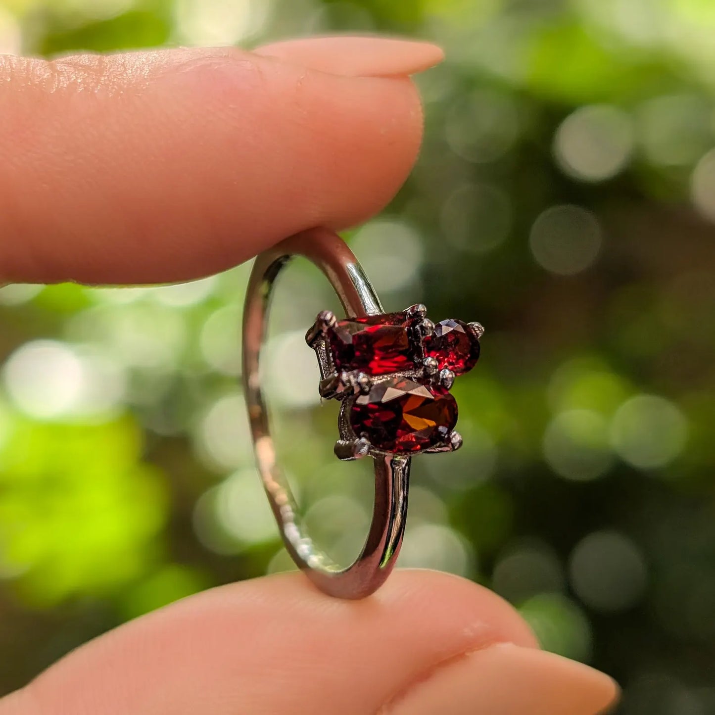 The Tulia - Garnet 3 Stone Cluster Ring