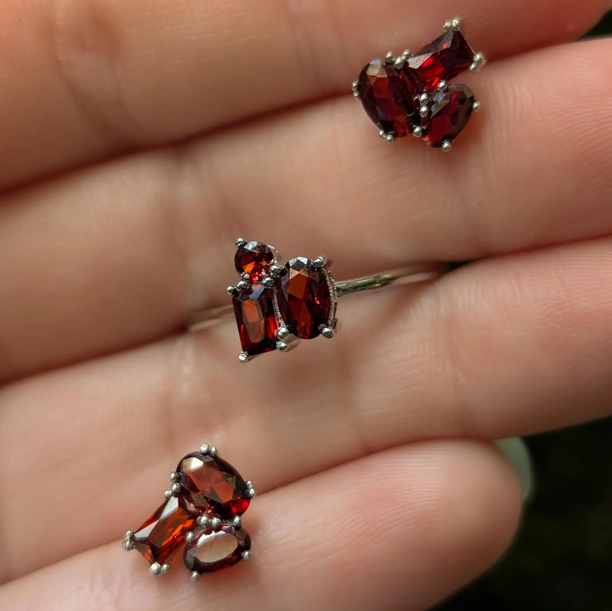 The Tulia - Garnet 3 Stone Cluster Ring
