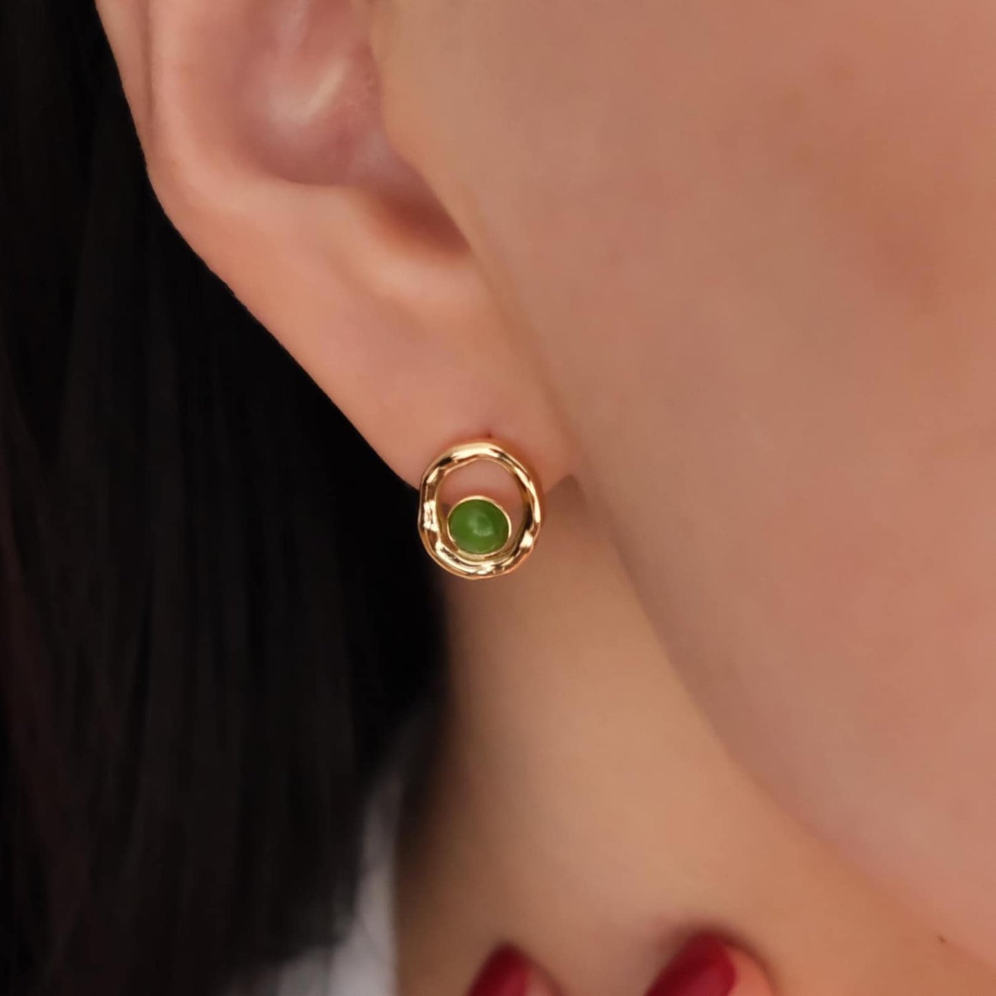 Gold Jade Stud Earrings
