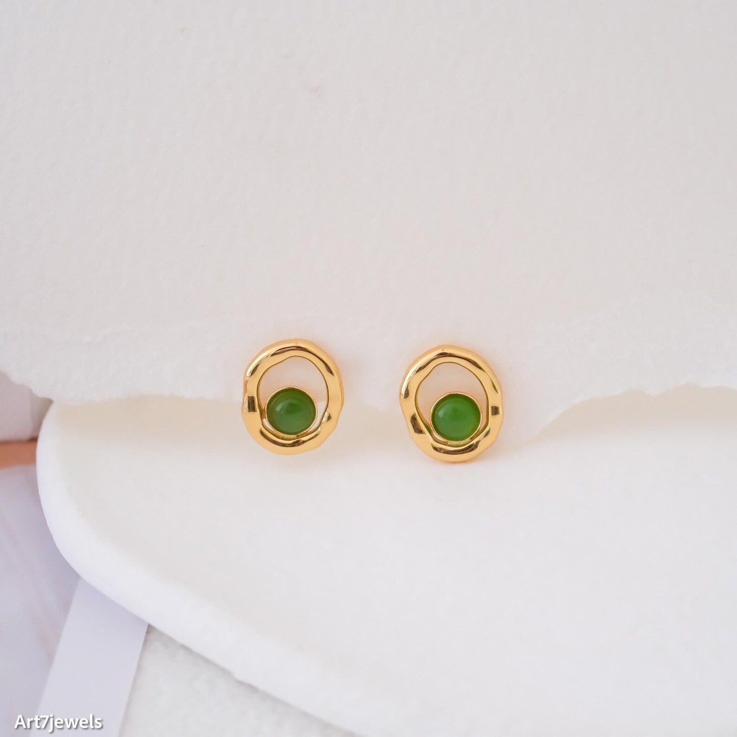 Gold Jade Stud Earrings