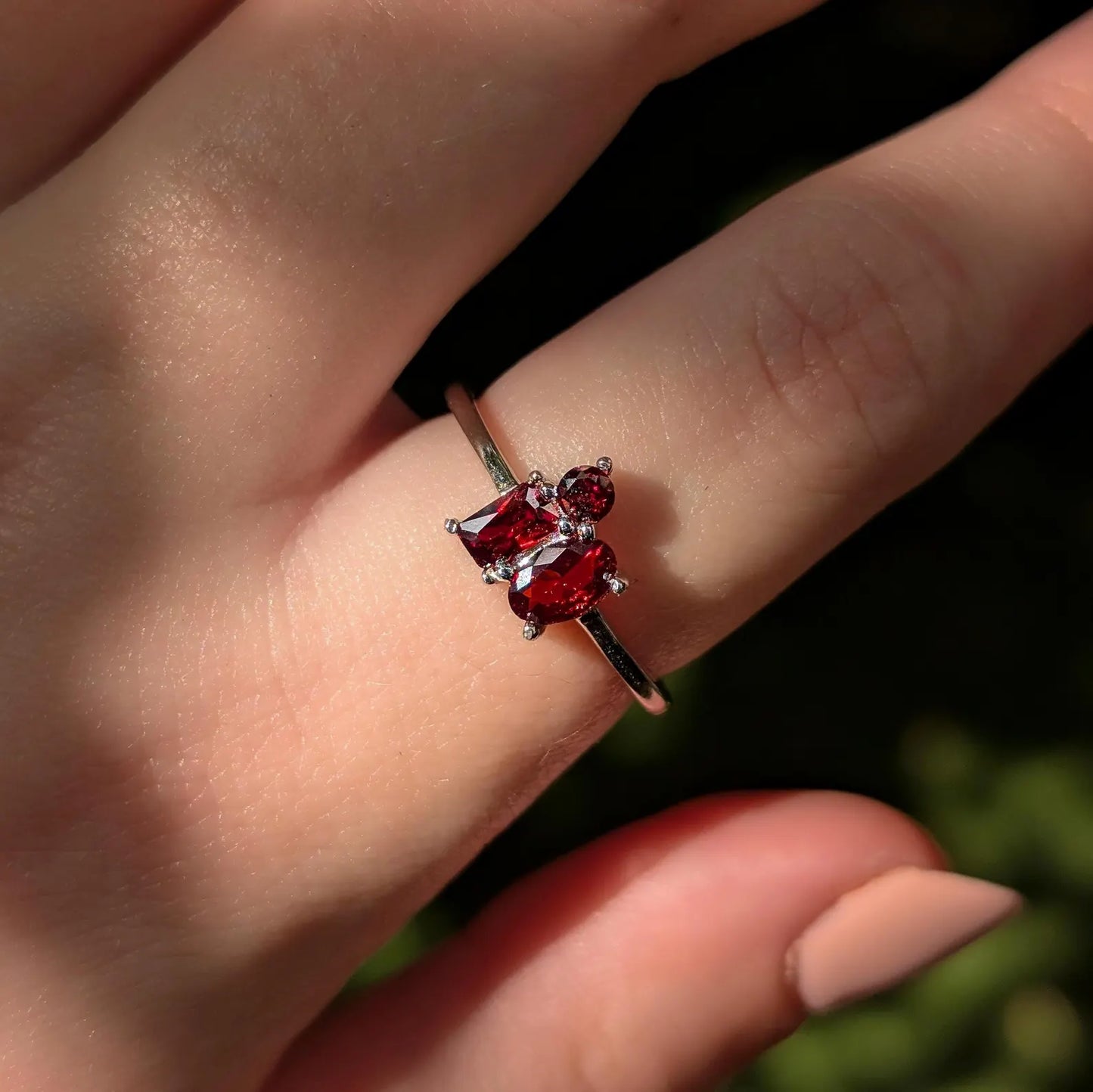 The Tulia - Garnet 3 Stone Cluster Ring