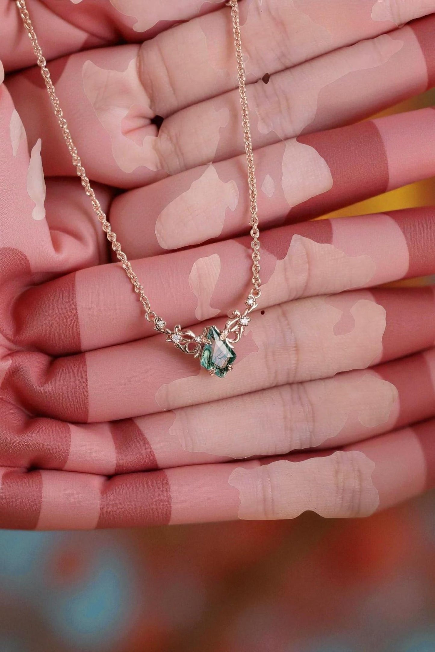 Kite Cut Moss Agate Mystical Nature Inspired Necklace