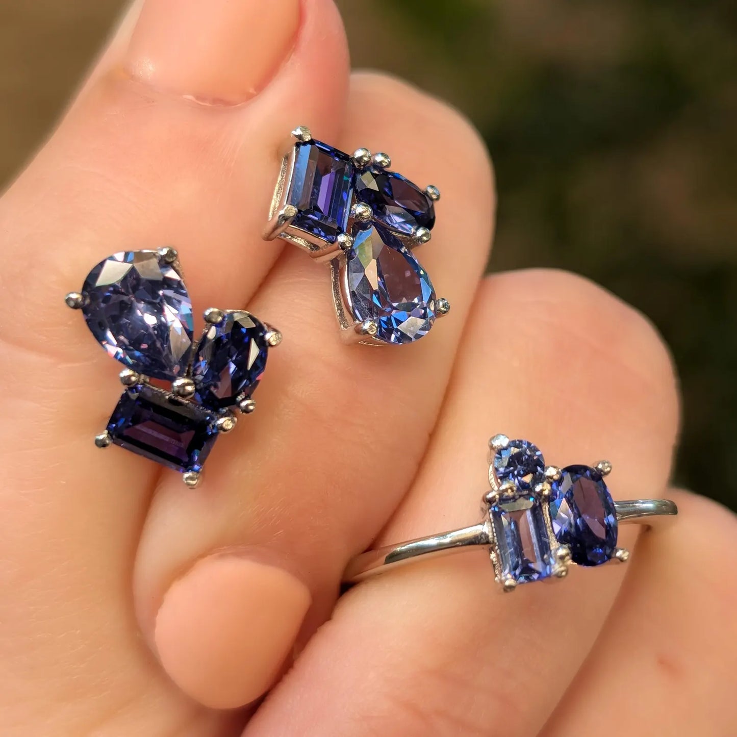 Tanzanite 3 Stone Cluster Ring