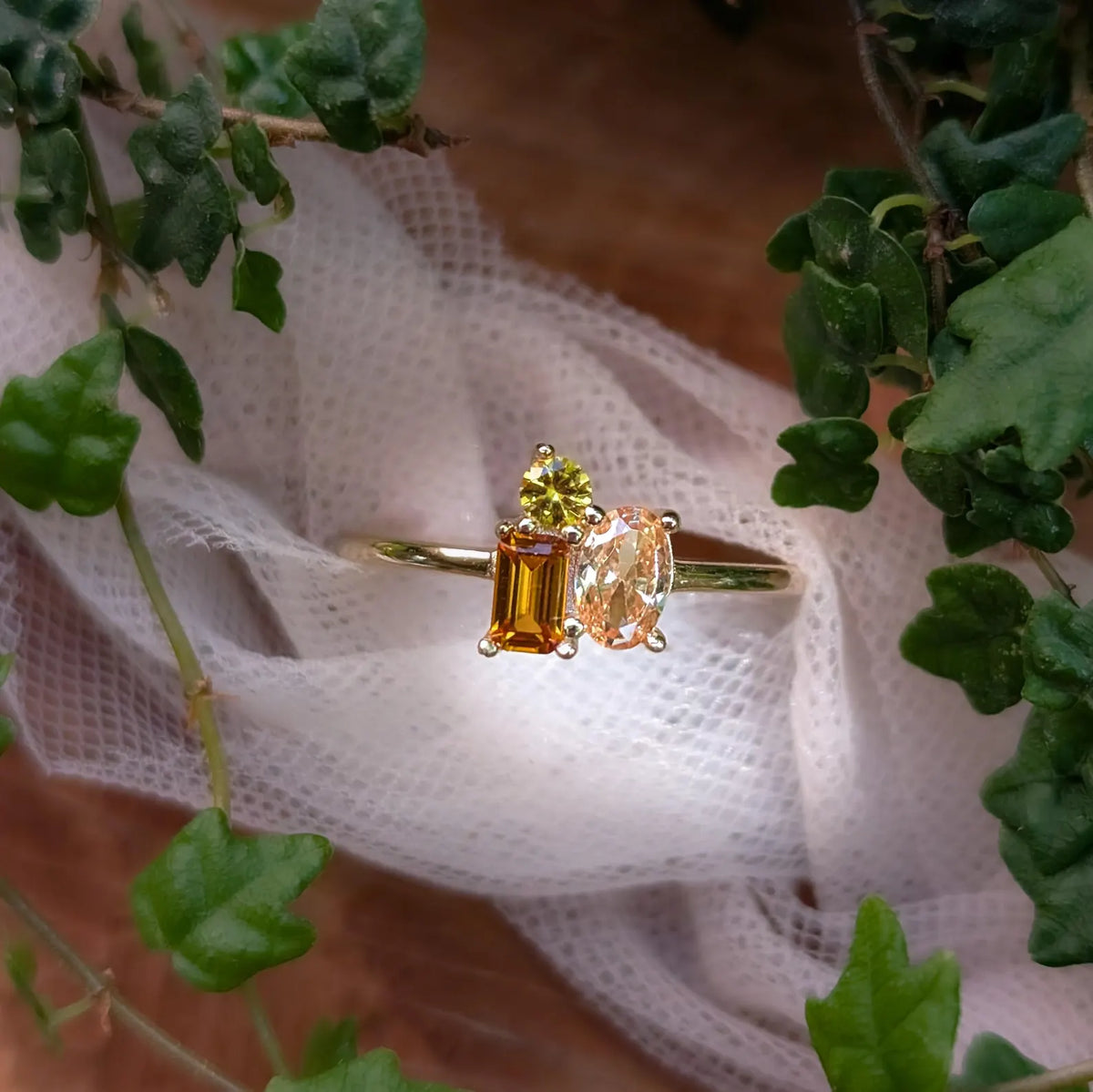 The Tulia - Citrine 3 Stone Cluster Ring
