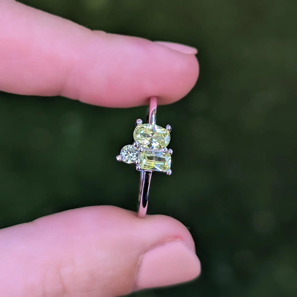 The Elia - Peridot 3 Stone Cluster Ring