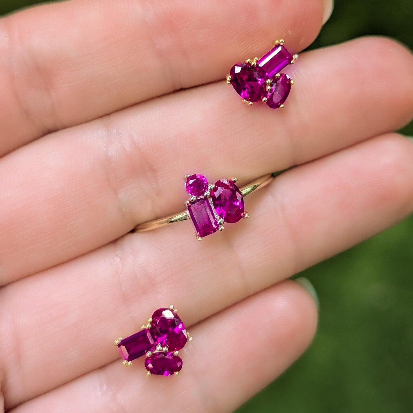 The Elia - Ruby 3 Stone Cluster Ring