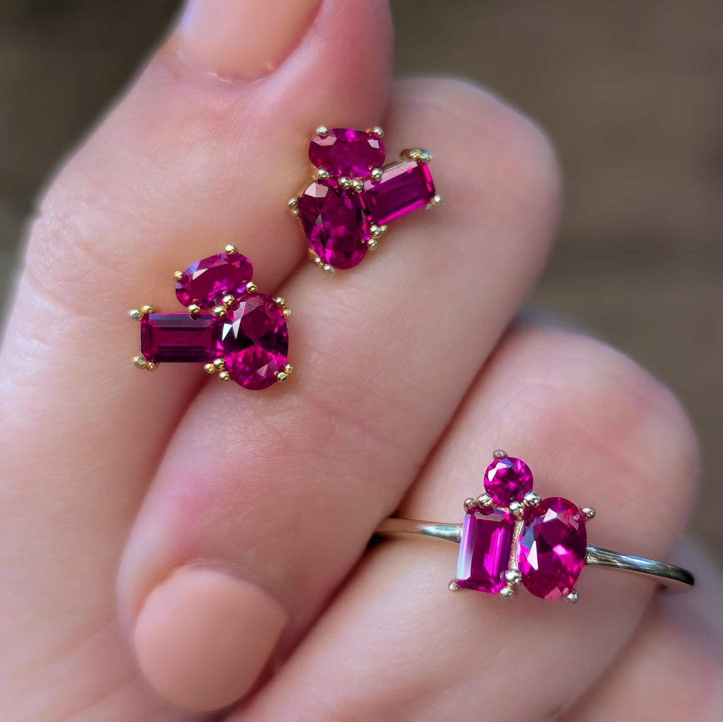 The Elia - Ruby 3 Stone Cluster Ring