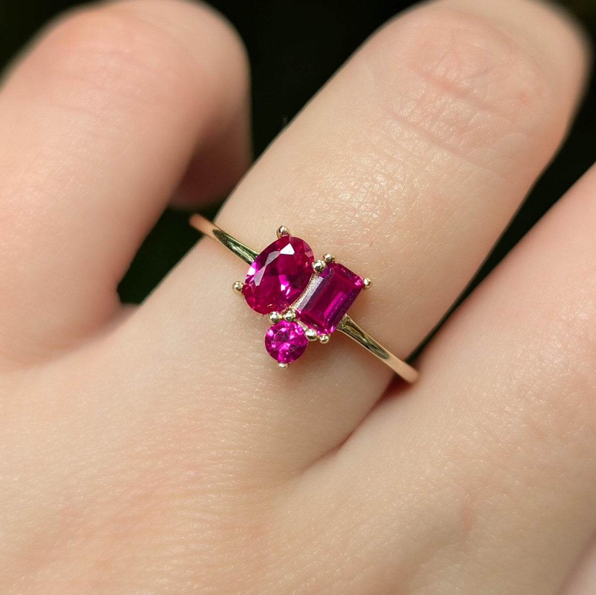 The Elia - Ruby 3 Stone Cluster Ring