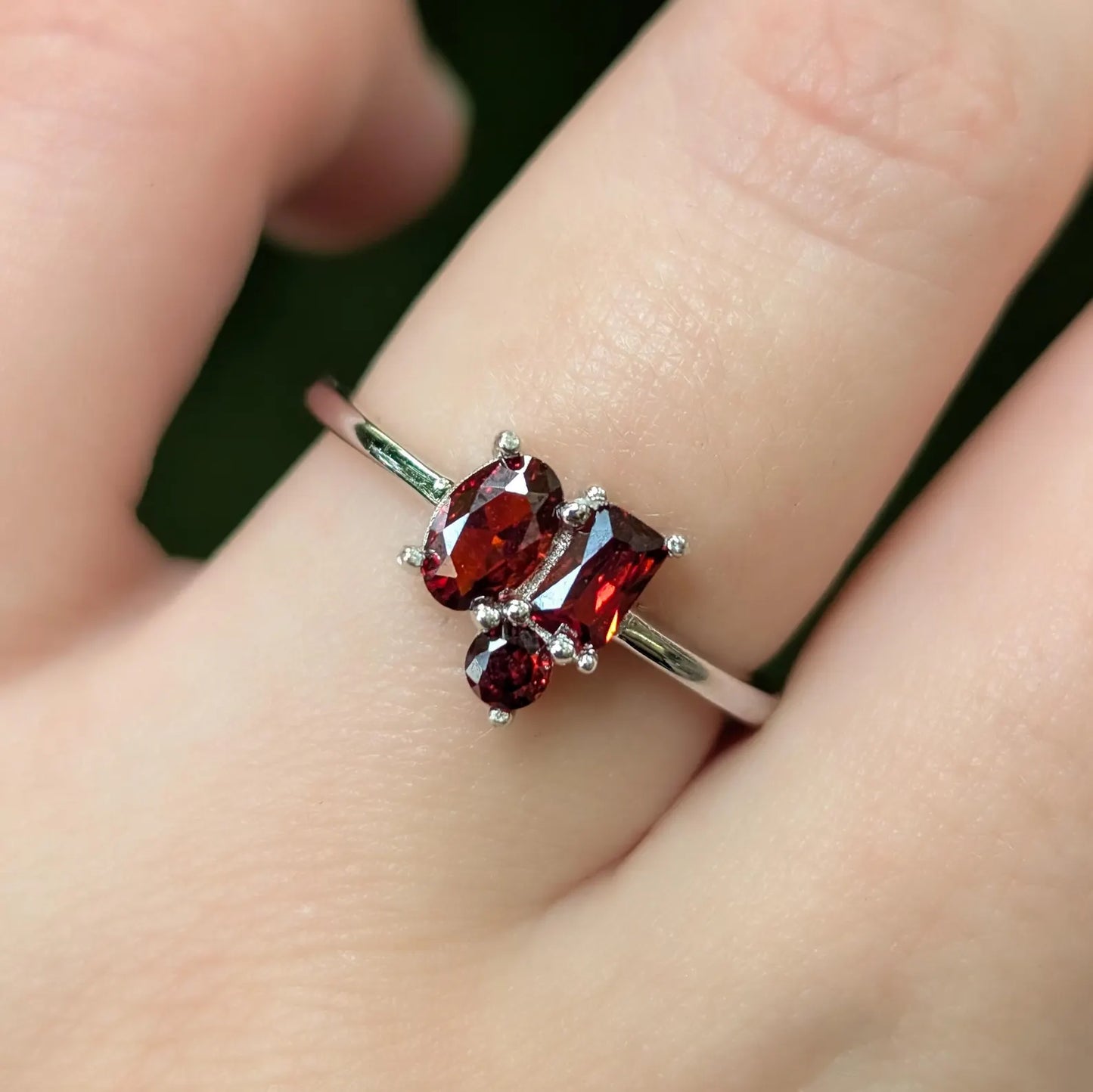 The Tulia - Garnet 3 Stone Cluster Ring