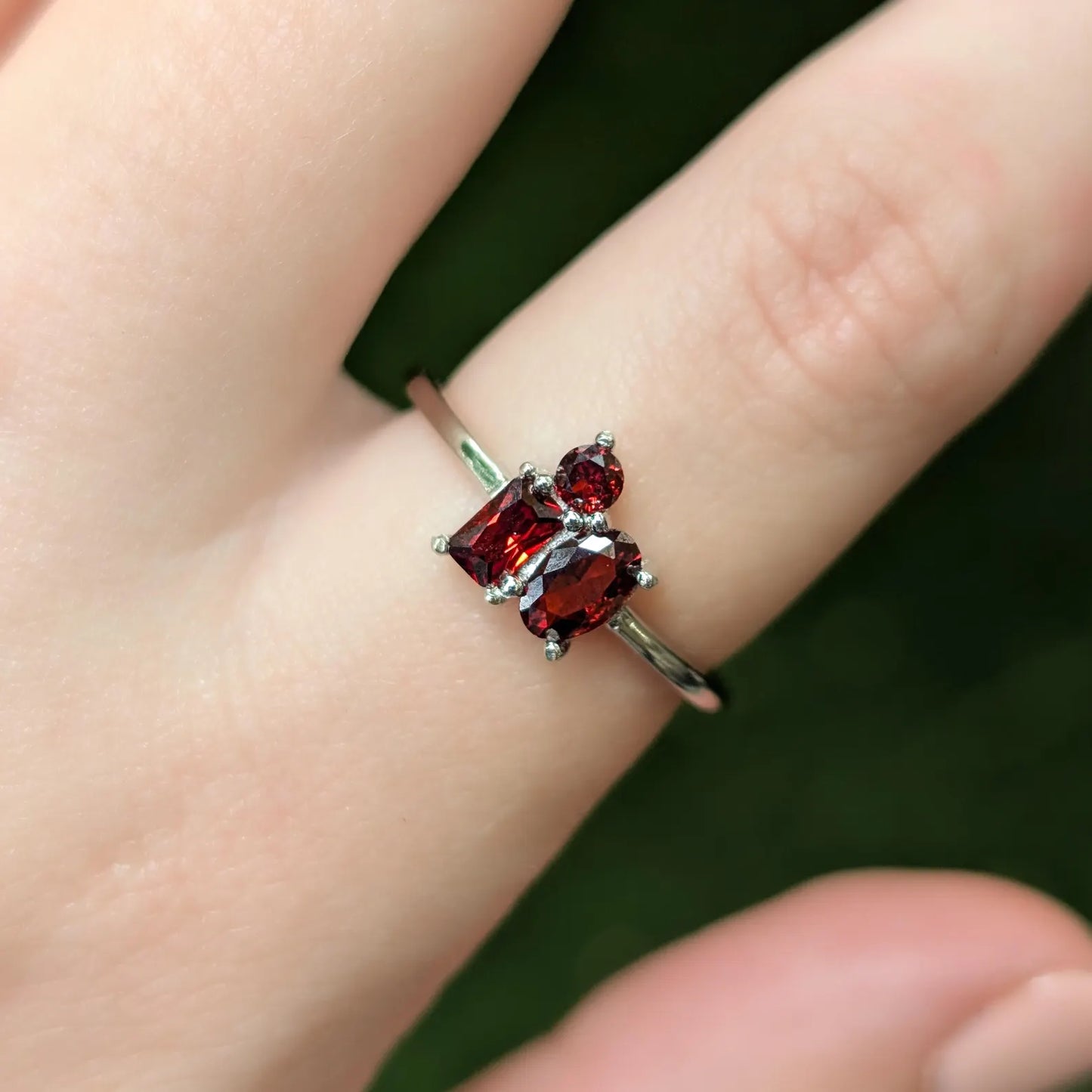 The Tulia - Garnet 3 Stone Cluster Ring
