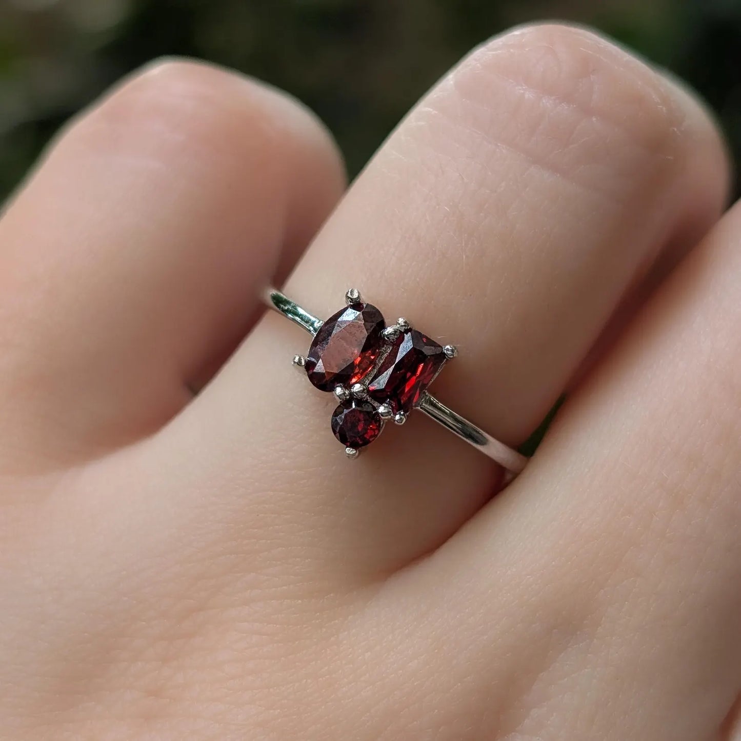 The Tulia - Garnet 3 Stone Cluster Ring