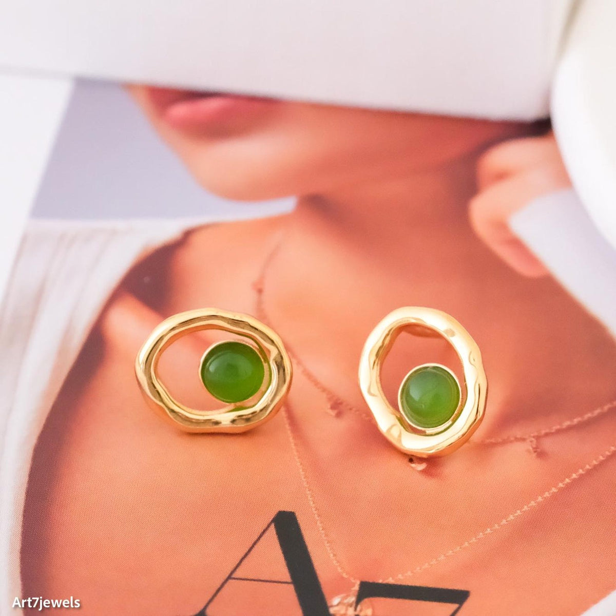 Gold Jade Stud Earrings