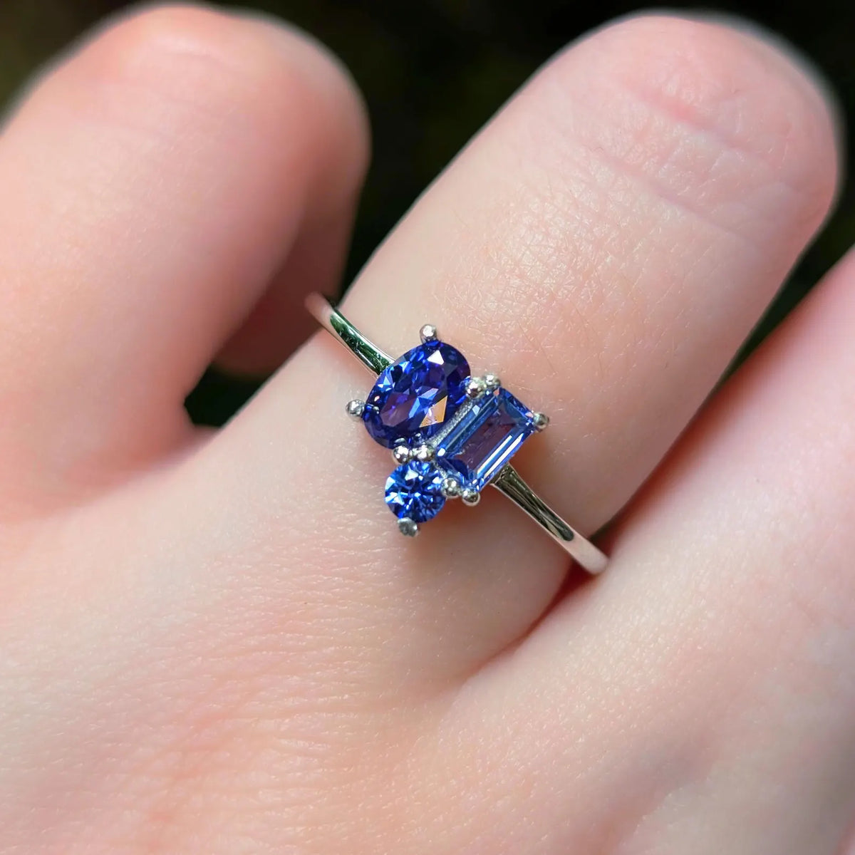Tanzanite 3 Stone Cluster Ring