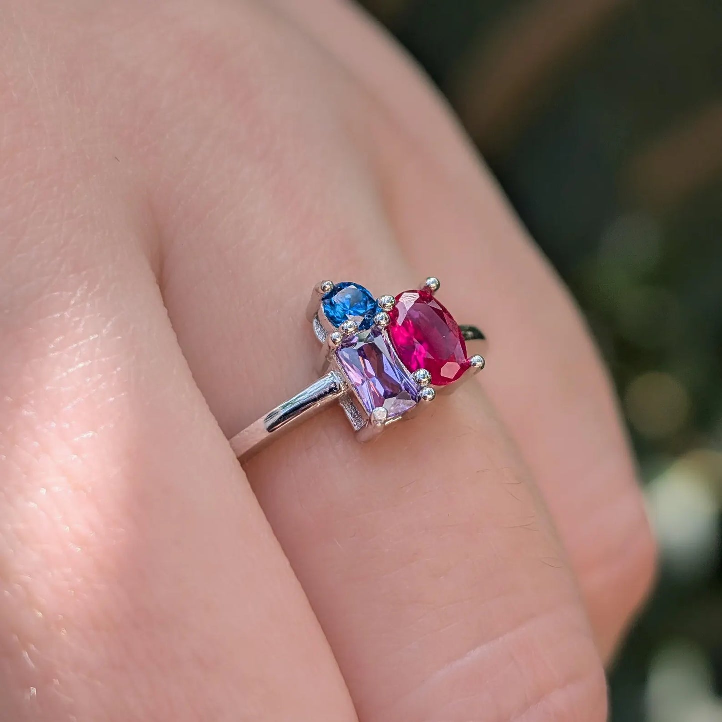 The Tulia - Bisexual 3 Stone Cluster Ring