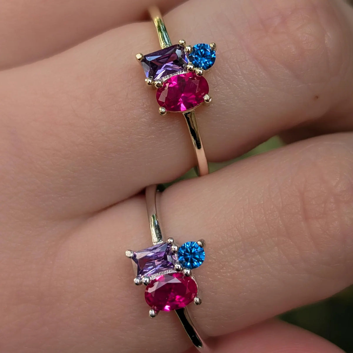 The Tulia - Bisexual 3 Stone Cluster Ring