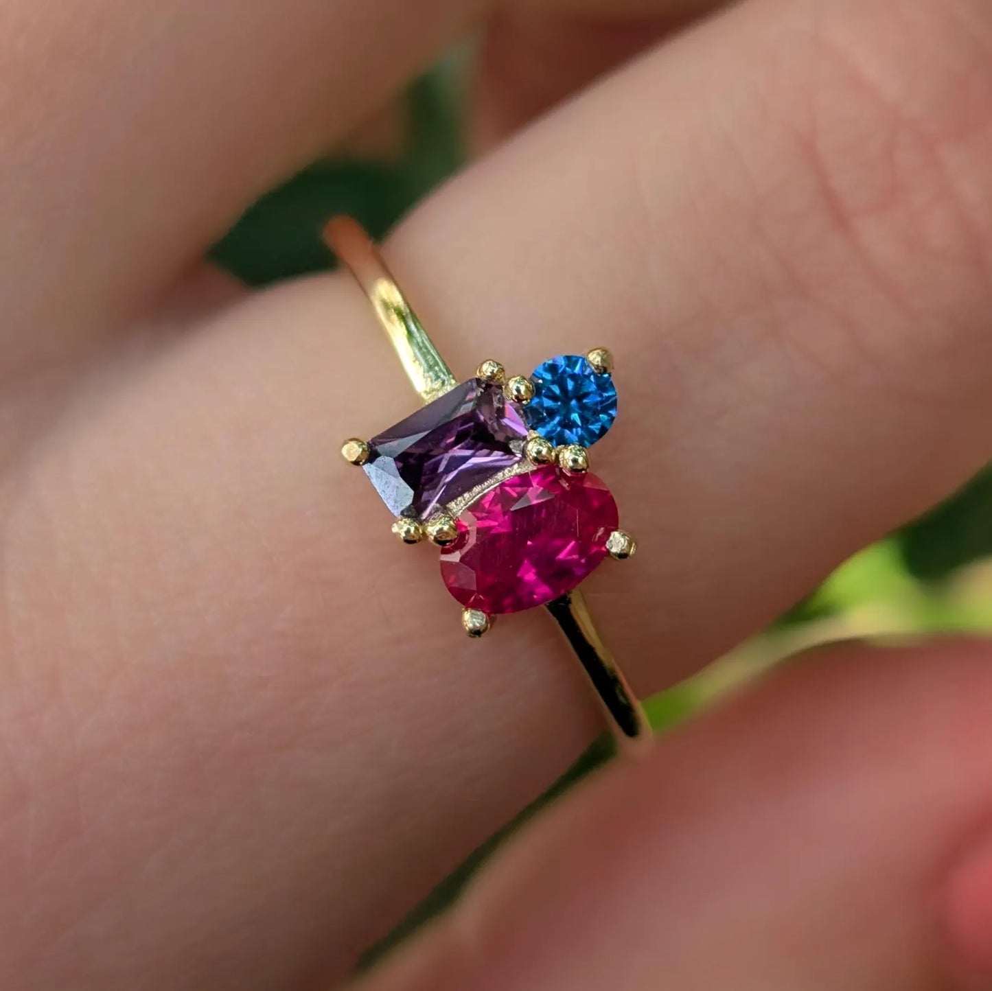 The Tulia - Bisexual 3 Stone Cluster Ring