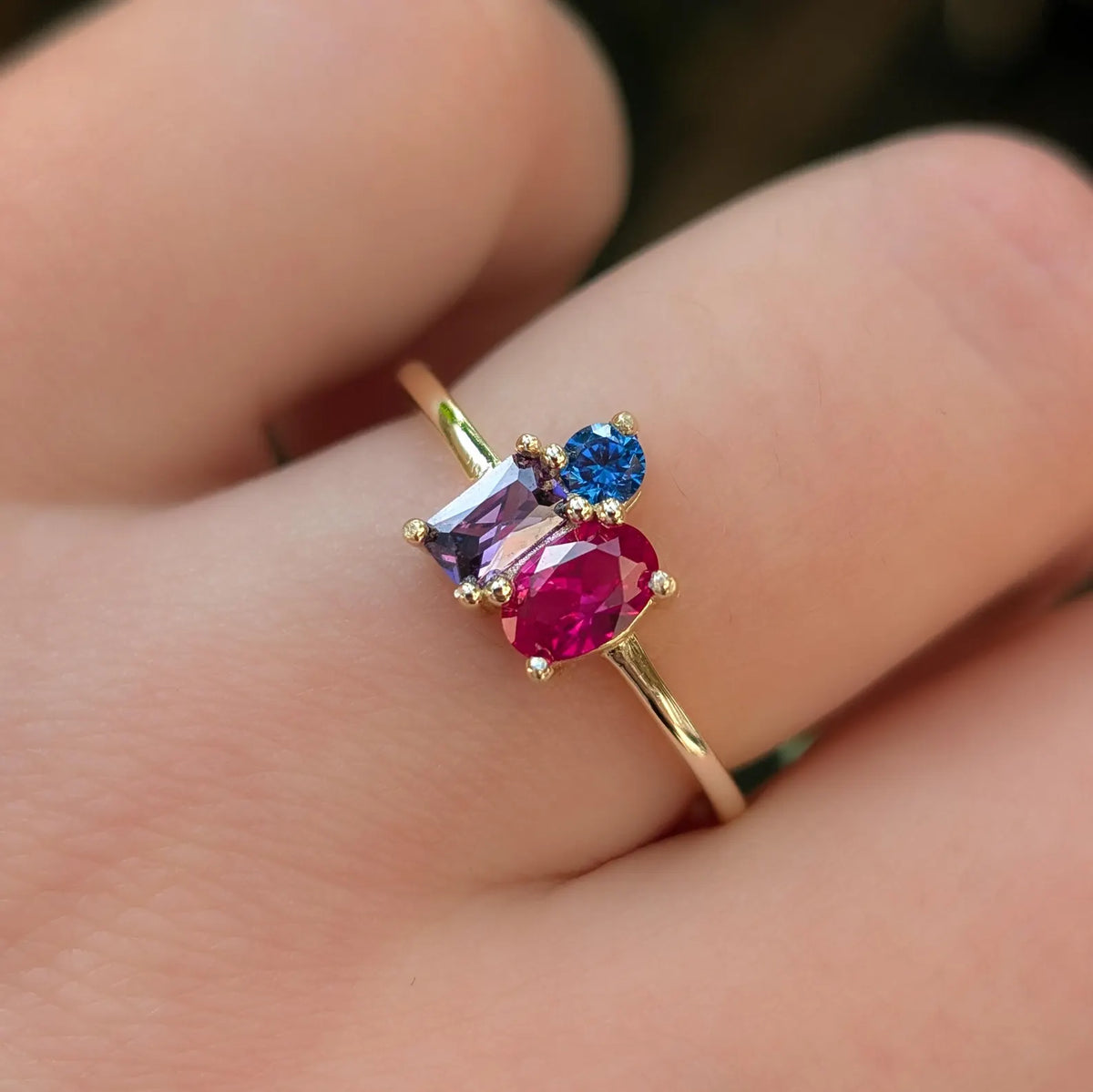 The Tulia - Bisexual 3 Stone Cluster Ring