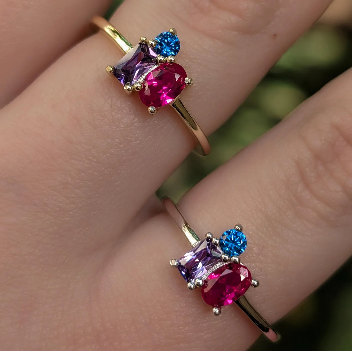 The Tulia - Bisexual 3 Stone Cluster Ring