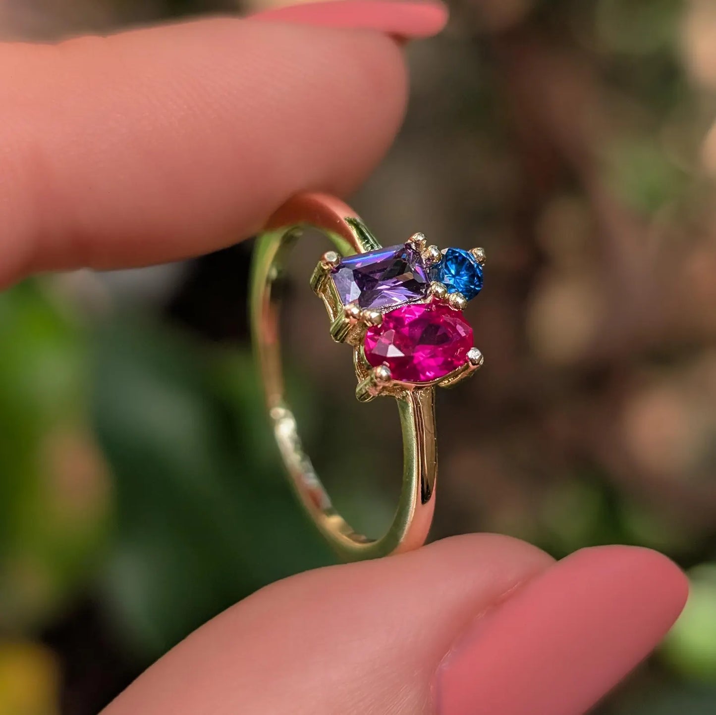 The Tulia - Bisexual 3 Stone Cluster Ring