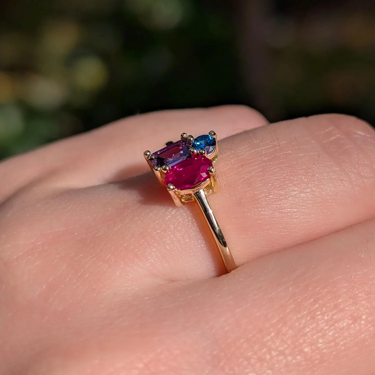 The Tulia - Bisexual 3 Stone Cluster Ring