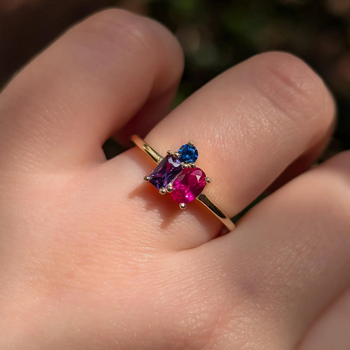 The Tulia - Bisexual 3 Stone Cluster Ring